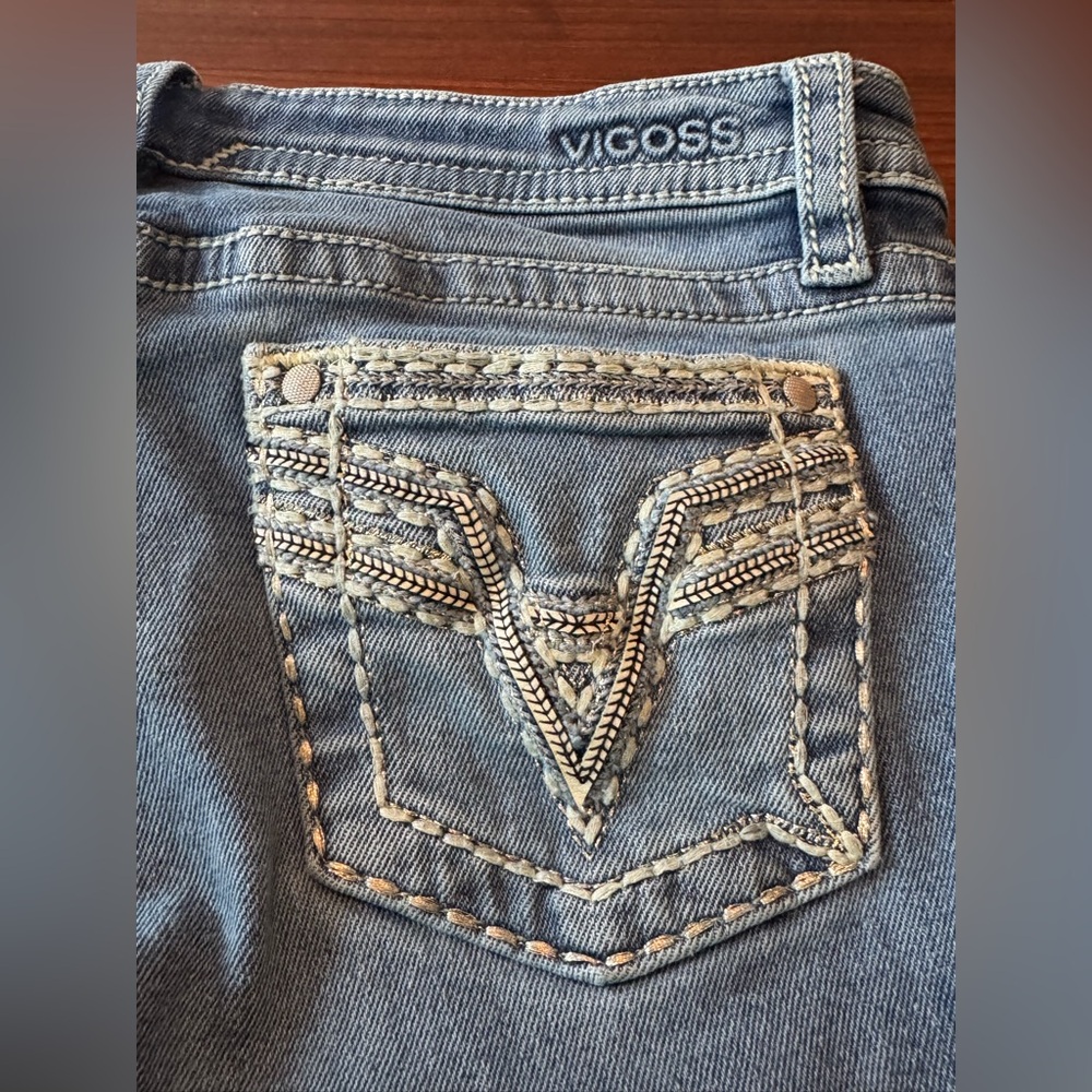 Vigoss Crop Straight raw hem blue denim jeans size 10 Euc - Picture 9 of 9